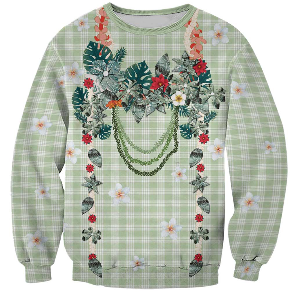 Sage Green Hawaiian Palaka Sweatshirt Kukui Nut Money Lei LT9 Unisex Green - Polynesian Pride