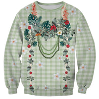 Sage Green Hawaiian Palaka Sweatshirt Kukui Nut Money Lei LT9 Unisex Green - Polynesian Pride