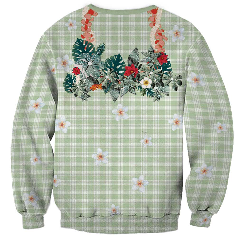 Sage Green Hawaiian Palaka Sweatshirt Kukui Nut Money Lei LT9 - Polynesian Pride