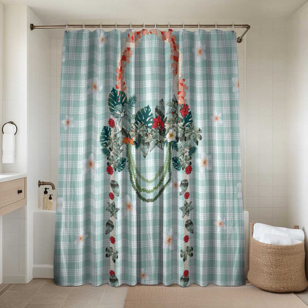 Turquoise Hawaiian Palaka Bathroom Set Kukui Nut Money Lei LT9 Shower Curtain Only Turquoise - Polynesian Pride