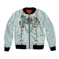 Turquoise Hawaiian Palaka Bomber Jacket Kukui Nut Money Lei LT9 Unisex Turquoise - Polynesian Pride
