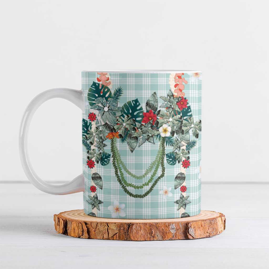 Turquoise Hawaiian Palaka Ceramic Mug Kukui Nut Money Lei LT9 Turquoise - Polynesian Pride