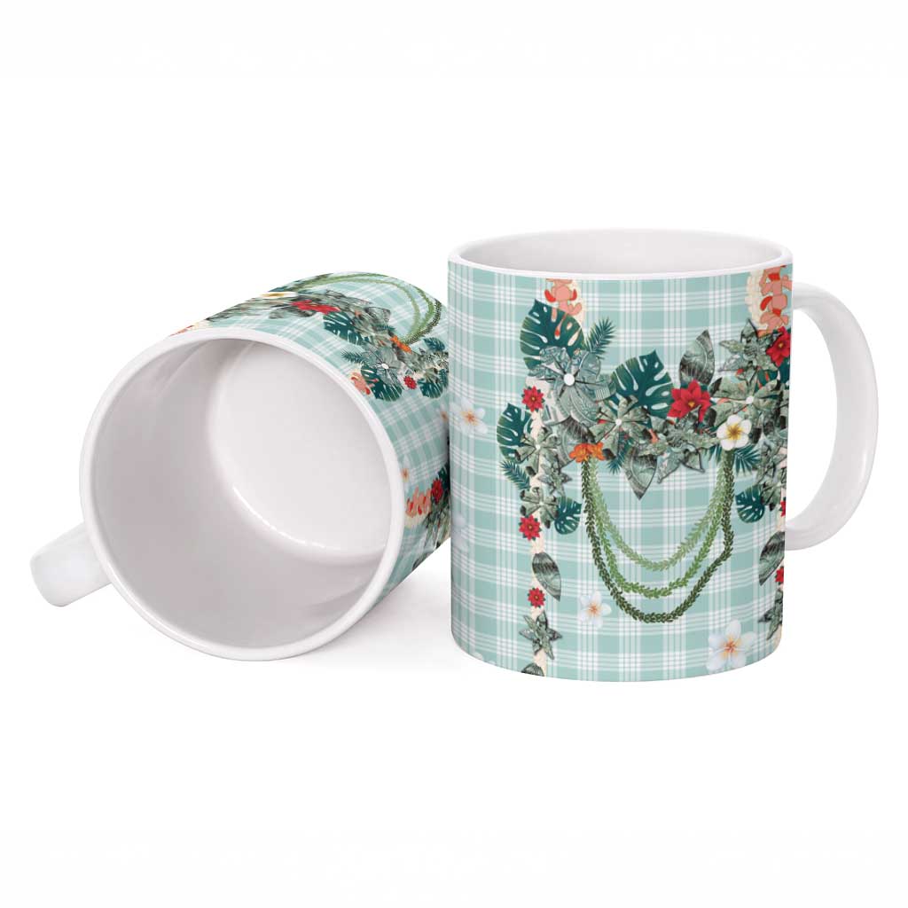Turquoise Hawaiian Palaka Ceramic Mug Kukui Nut Money Lei LT9 - Polynesian Pride