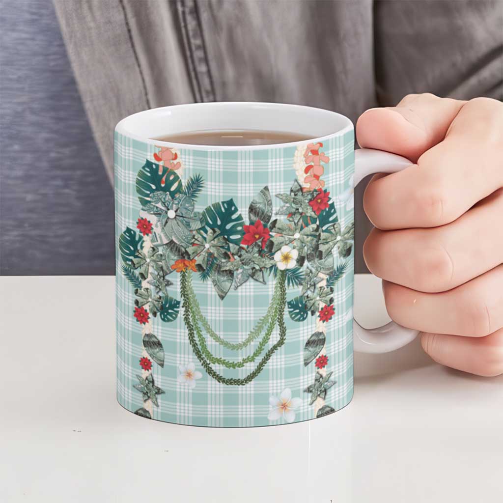 Turquoise Hawaiian Palaka Ceramic Mug Kukui Nut Money Lei LT9 - Polynesian Pride