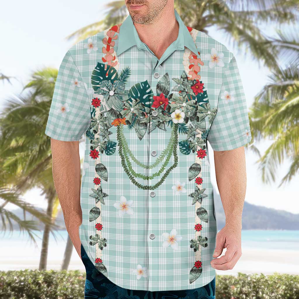 Turquoise Hawaiian Palaka Hawaiian Shirt Kukui Nut Money Lei LT9 - Polynesian Pride
