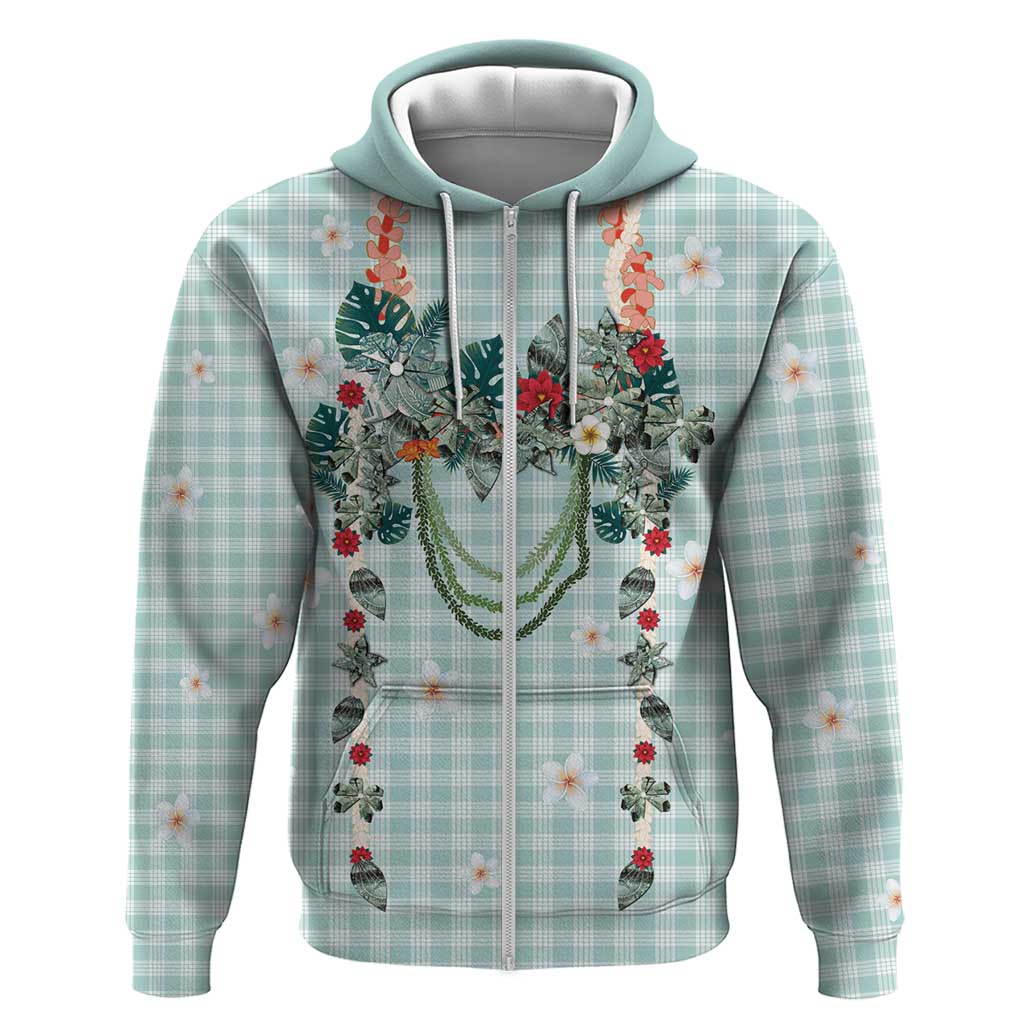 Turquoise Hawaiian Palaka Hoodie Kukui Nut Money Lei LT9 Zip Hoodie Turquoise - Polynesian Pride