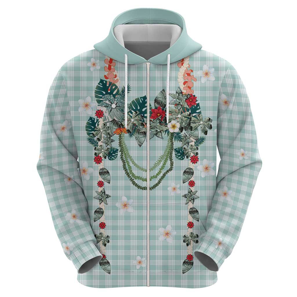 Turquoise Hawaiian Palaka Hoodie Kukui Nut Money Lei LT9 - Polynesian Pride