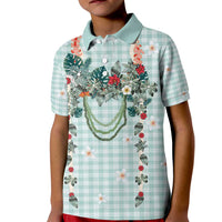 Turquoise Hawaiian Palaka Kid Polo Shirt Kukui Nut Money Lei LT9 Kid Turquoise - Polynesian Pride