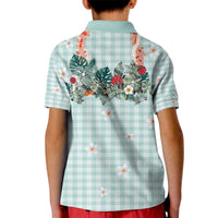 Turquoise Hawaiian Palaka Kid Polo Shirt Kukui Nut Money Lei LT9 - Polynesian Pride