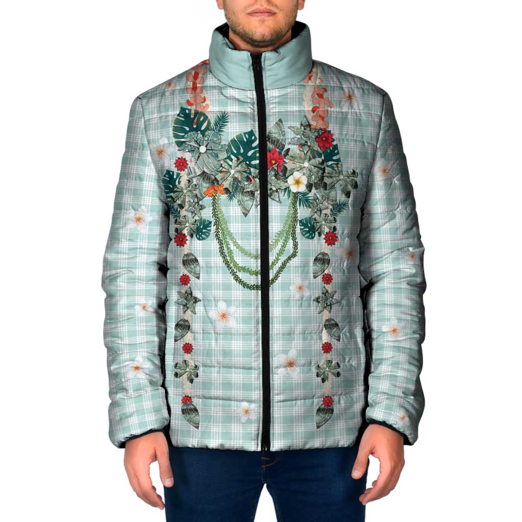 Turquoise Hawaiian Palaka Padded Jacket Kukui Nut Money Lei LT9 Men Turquoise - Polynesian Pride