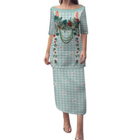Turquoise Hawaiian Palaka Puletasi Kukui Nut Money Lei LT9 Long Dress Turquoise - Polynesian Pride