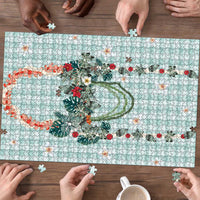 Turquoise Hawaiian Palaka Puzzle Kukui Nut Money Lei LT9 - Polynesian Pride