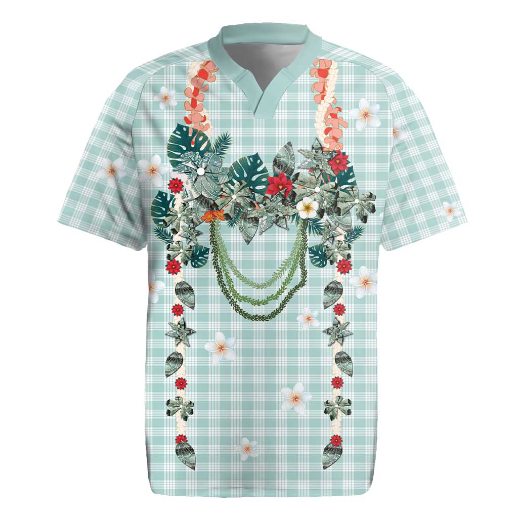 Turquoise Hawaiian Palaka Rugby Jersey Kukui Nut Money Lei LT9 Turquoise - Polynesian Pride