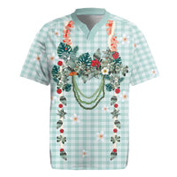 Turquoise Hawaiian Palaka Rugby Jersey Kukui Nut Money Lei LT9 Turquoise - Polynesian Pride