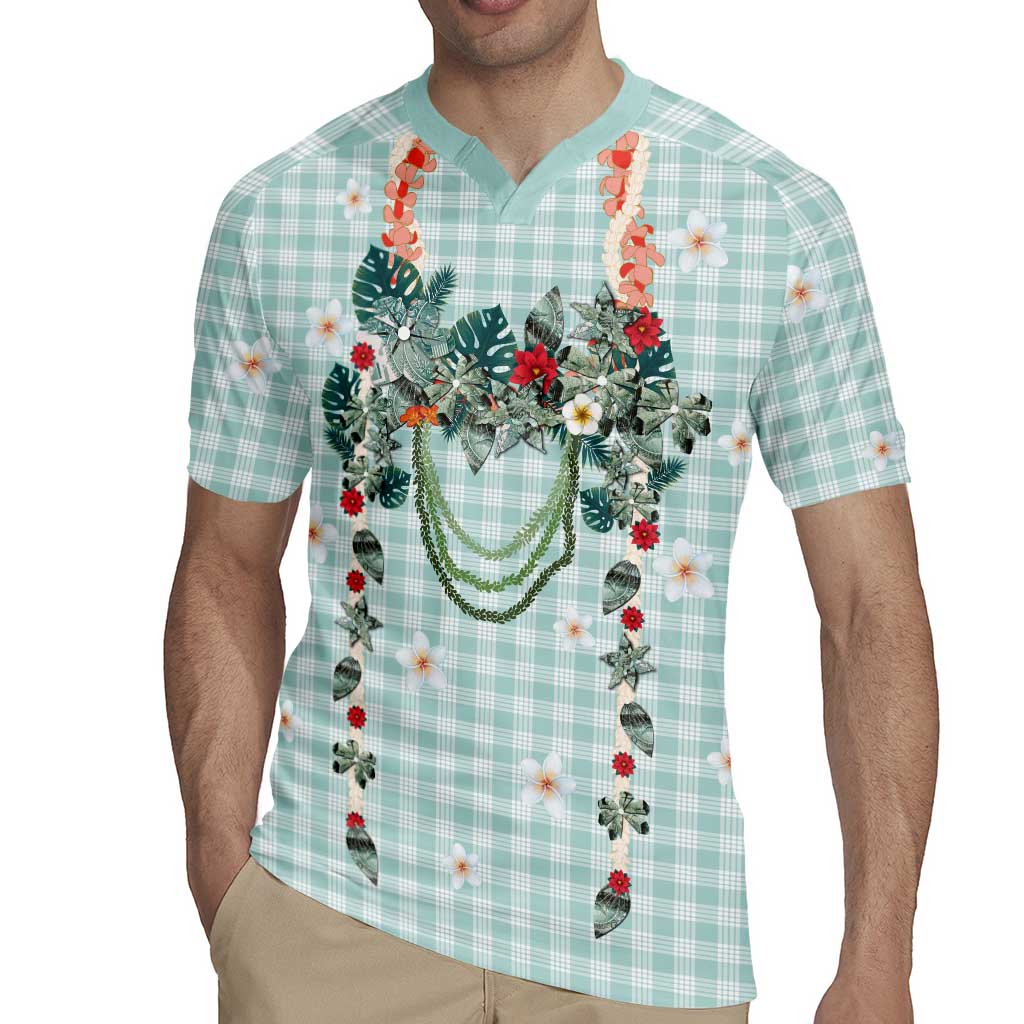 Turquoise Hawaiian Palaka Rugby Jersey Kukui Nut Money Lei LT9 - Polynesian Pride