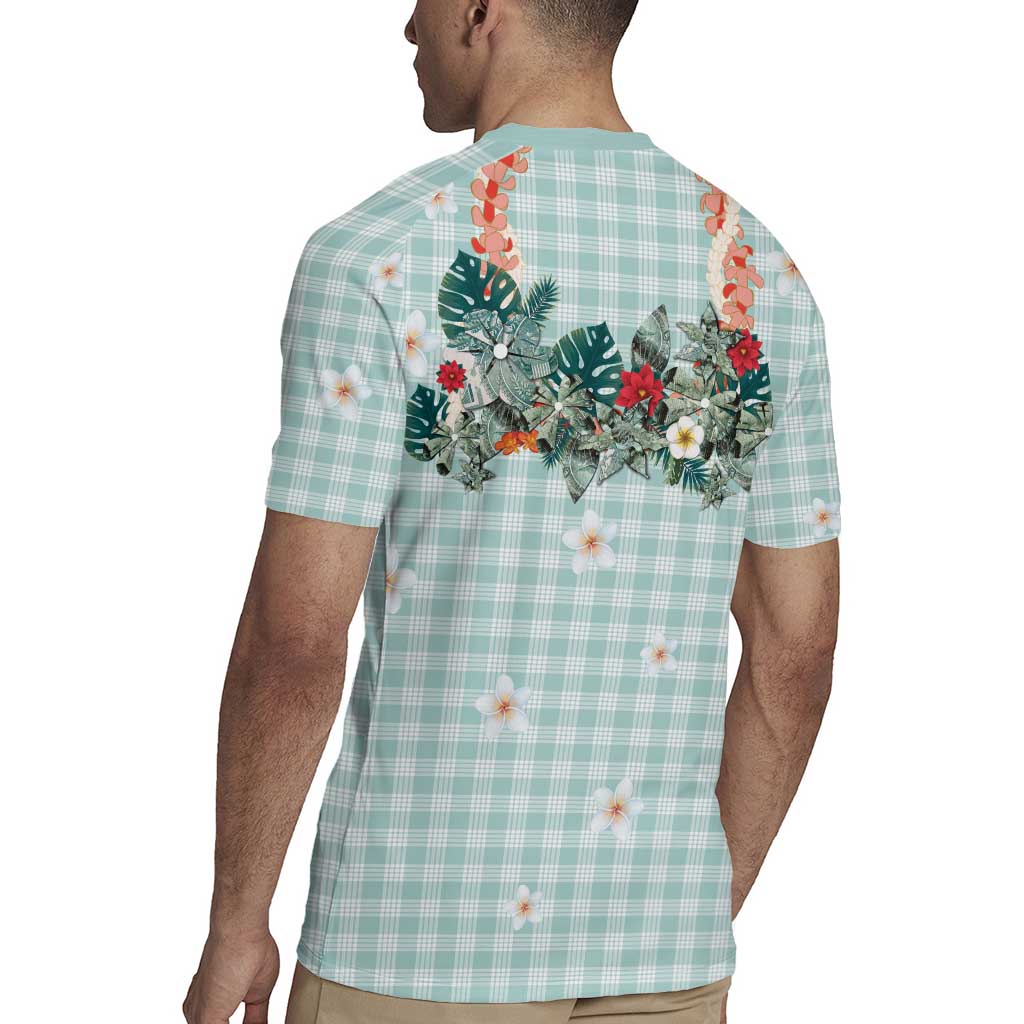 Turquoise Hawaiian Palaka Rugby Jersey Kukui Nut Money Lei LT9 - Polynesian Pride