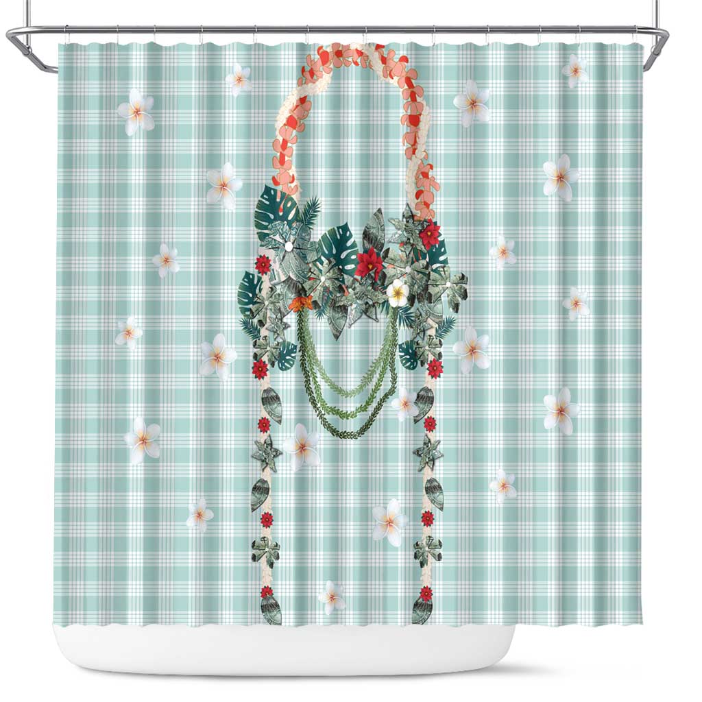 Turquoise Hawaiian Palaka Shower Curtain Kukui Nut Money Lei LT9 Turquoise - Polynesian Pride