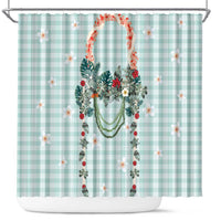 Turquoise Hawaiian Palaka Shower Curtain Kukui Nut Money Lei LT9 Turquoise - Polynesian Pride