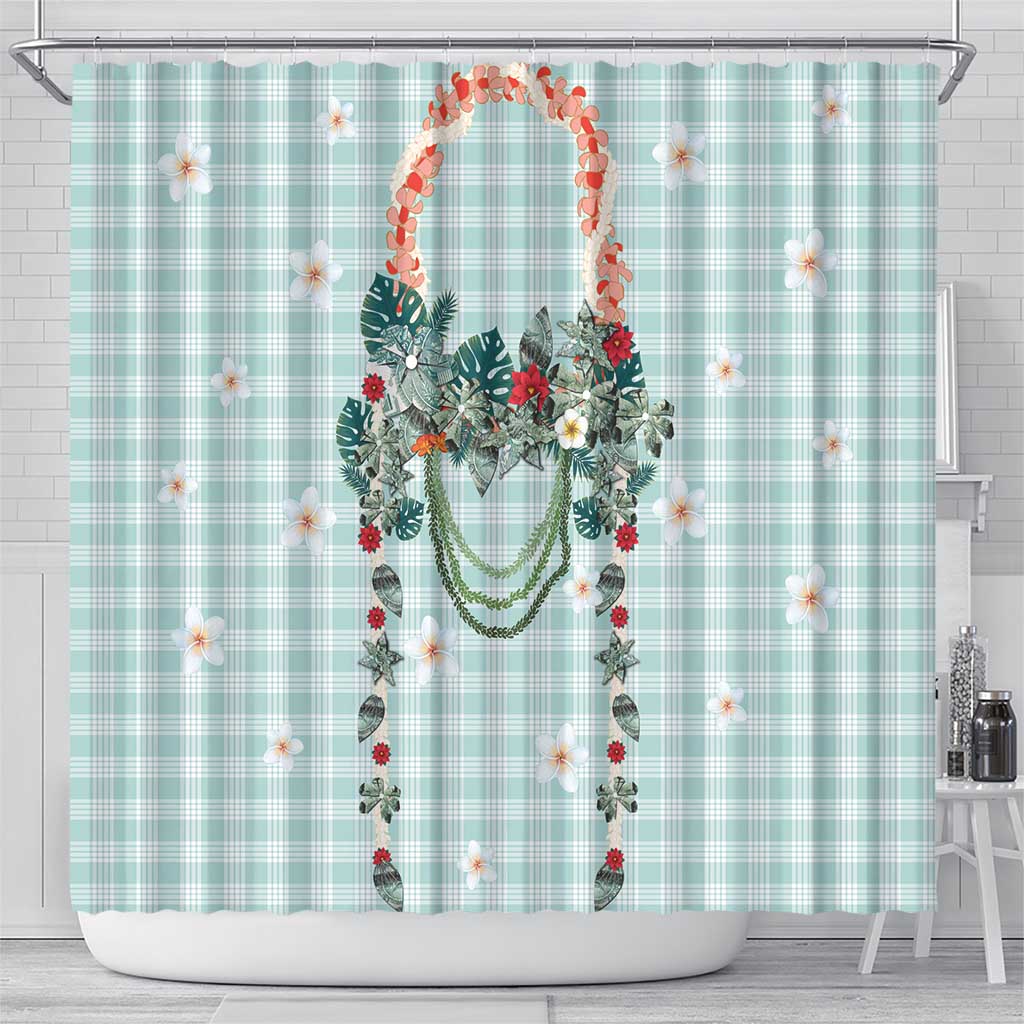 Turquoise Hawaiian Palaka Shower Curtain Kukui Nut Money Lei LT9 - Polynesian Pride