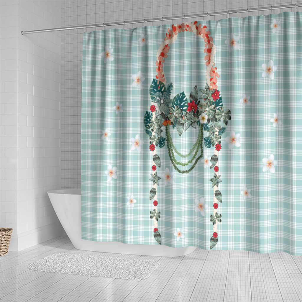Turquoise Hawaiian Palaka Shower Curtain Kukui Nut Money Lei LT9 - Polynesian Pride