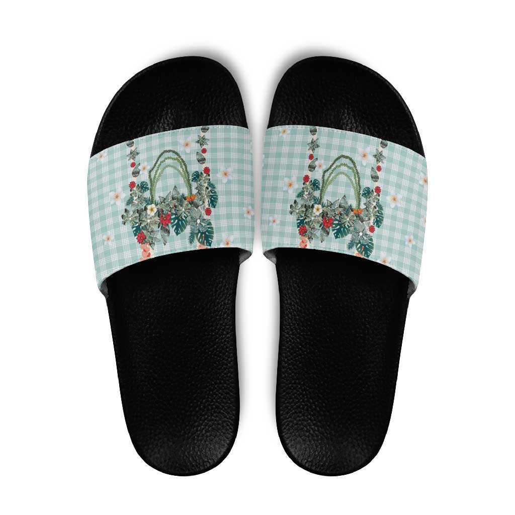 Turquoise Hawaiian Palaka Slide Sandals Kukui Nut Money Lei LT9 Turquoise - Polynesian Pride