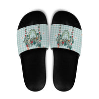 Turquoise Hawaiian Palaka Slide Sandals Kukui Nut Money Lei LT9 Turquoise - Polynesian Pride