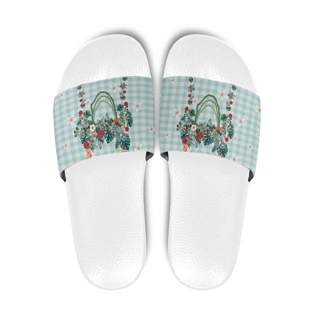 Turquoise Hawaiian Palaka Slide Sandals Kukui Nut Money Lei LT9 Turquoise - Polynesian Pride
