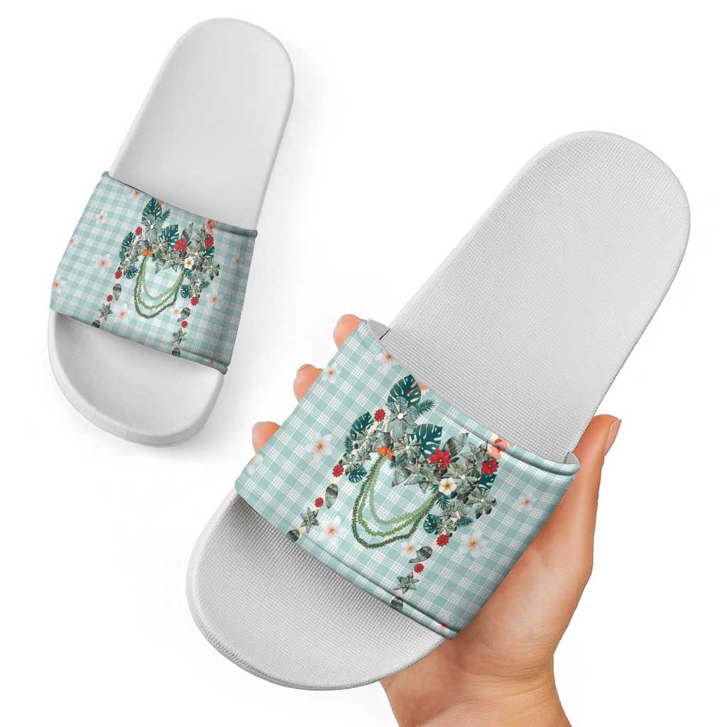 Turquoise Hawaiian Palaka Slide Sandals Kukui Nut Money Lei LT9 - Polynesian Pride