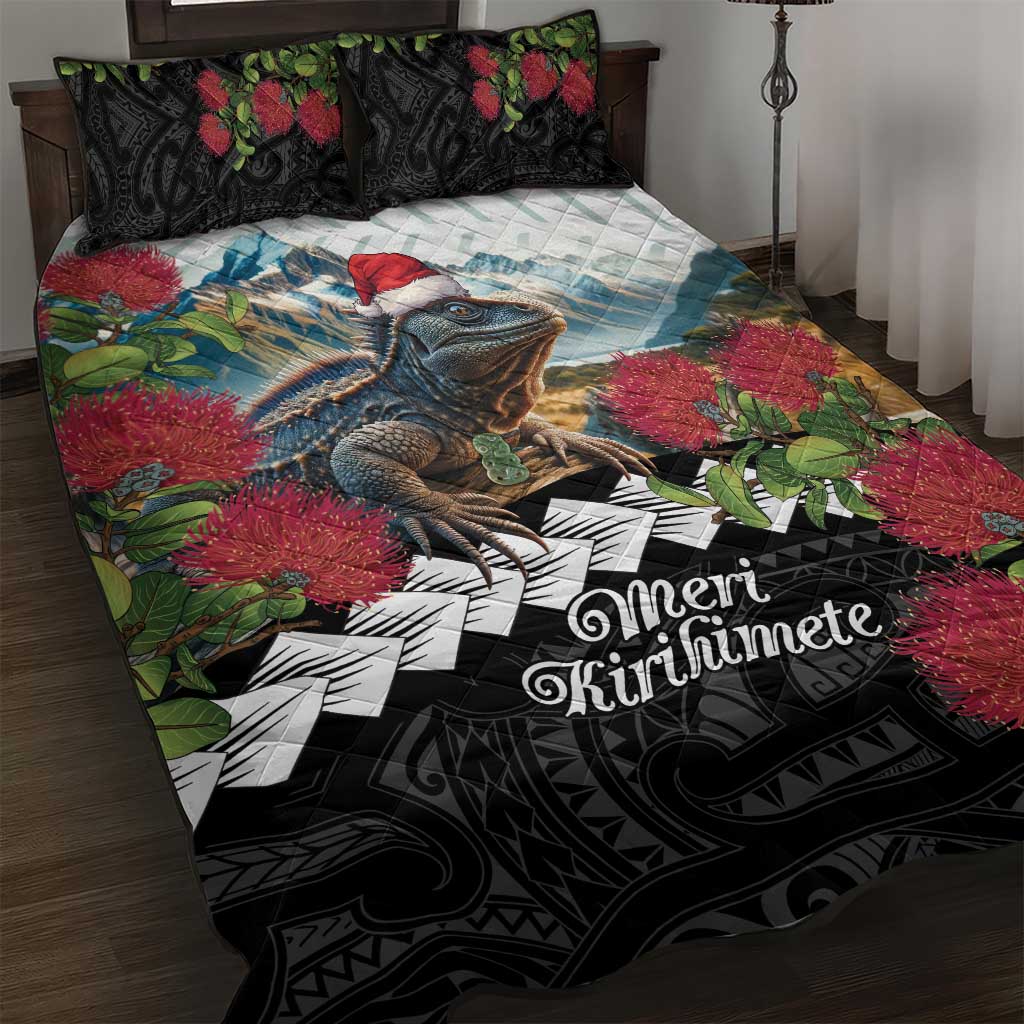 Meri Kirihimete Tuatara Quilt Bed Set New Zealand Fern with Puhutukawa Flowers