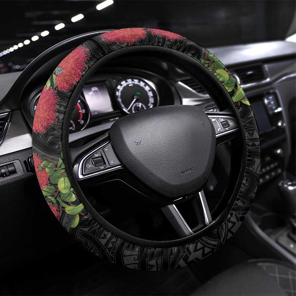 Meri Kirihimete Tuatara Steering Wheel Cover New Zealand Fern with Puhutukawa Flowers