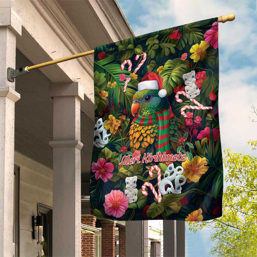 Meri Kirihimete Kakapo Santa Garden Flag Merry Christmas with Tropical Vibe LT9 House Flag Green - Polynesian Pride