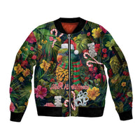 Meri Kirihimete Kakapo Santa Sleeve Zip Bomber Jacket Merry Christmas with Tropical Vibe LT9 Unisex Green - Polynesian Pride