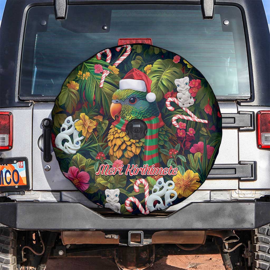 Meri Kirihimete Kakapo Santa Spare Tire Cover Merry Christmas with Tropical Vibe