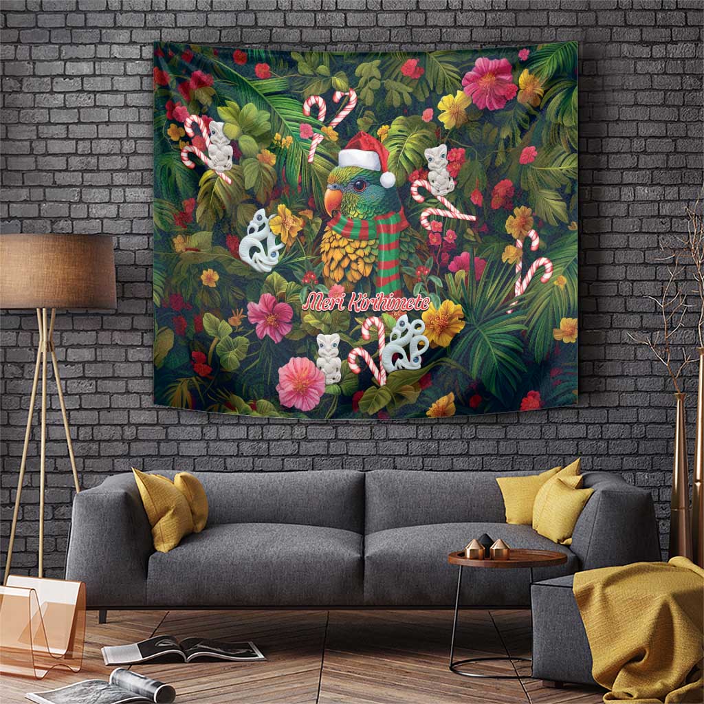 Meri Kirihimete Kakapo Santa Tapestry Merry Christmas with Tropical Vibe LT9 Green - Polynesian Pride