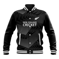 New Zealand Cricket Custom Baseball Jacket Potae Pango Black Fern Pattern LT9 Unisex Black - Polynesian Pride