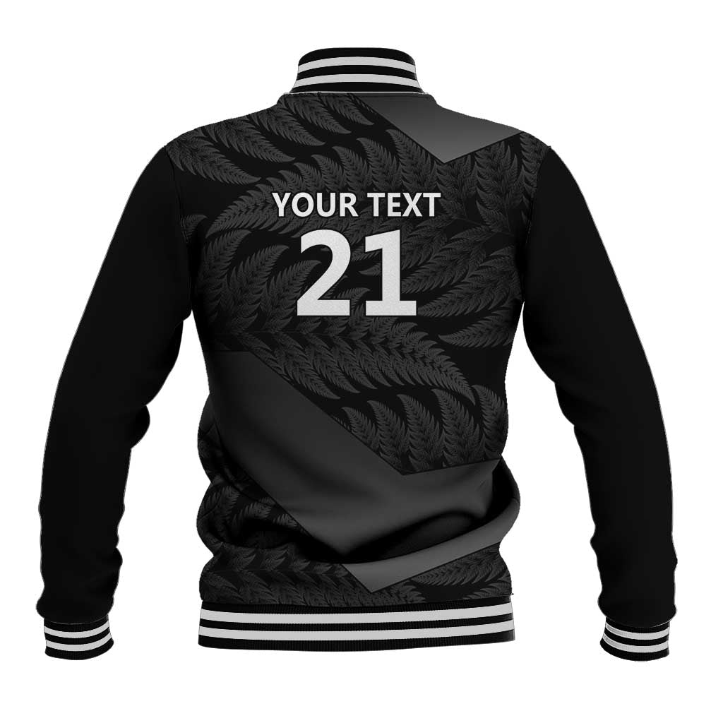 New Zealand Cricket Custom Baseball Jacket Potae Pango Black Fern Pattern LT9 - Polynesian Pride