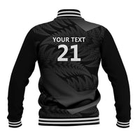 New Zealand Cricket Custom Baseball Jacket Potae Pango Black Fern Pattern LT9 - Polynesian Pride