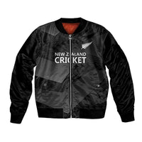 New Zealand Cricket Custom Bomber Jacket Potae Pango Black Fern Pattern LT9 Unisex Black - Polynesian Pride