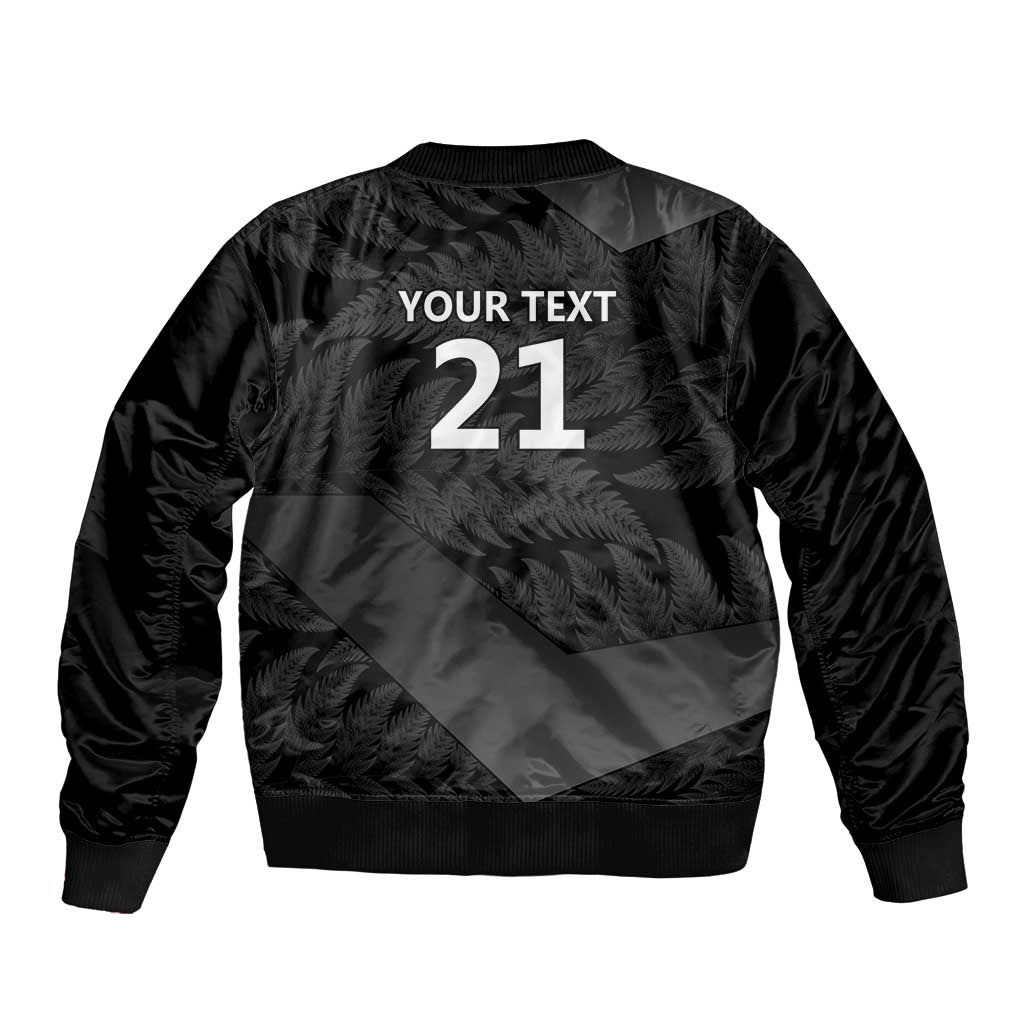 New Zealand Cricket Custom Bomber Jacket Potae Pango Black Fern Pattern LT9 - Polynesian Pride