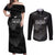 New Zealand Cricket Custom Couples Matching Off Shoulder Maxi Dress and Long Sleeve Button Shirt Potae Pango Black Fern Pattern