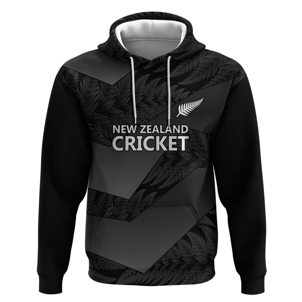 New Zealand Cricket Custom Hoodie Potae Pango Black Fern Pattern LT9 Pullover Hoodie Black - Polynesian Pride