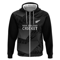 New Zealand Cricket Custom Hoodie Potae Pango Black Fern Pattern LT9 Zip Hoodie Black - Polynesian Pride