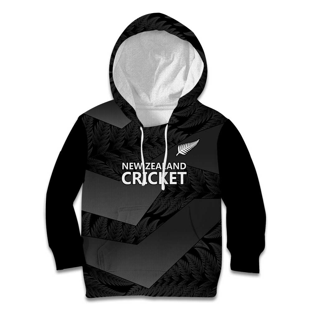 New Zealand Cricket Custom Kid Hoodie Potae Pango Black Fern Pattern LT9 Hoodie Black - Polynesian Pride