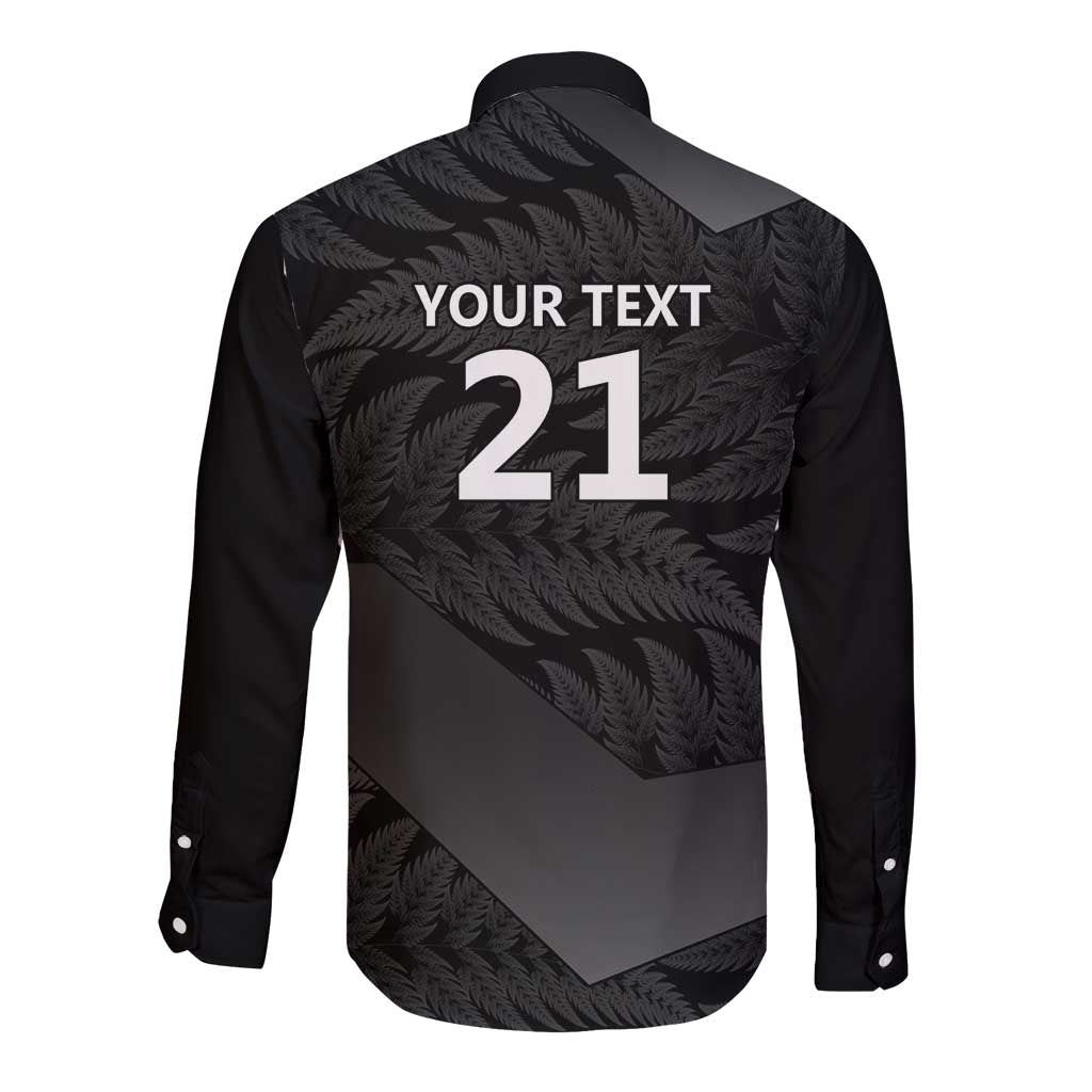 New Zealand Cricket Custom Long Sleeve Button Shirt Potae Pango Black Fern Pattern LT9 - Polynesian Pride