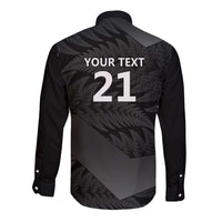 New Zealand Cricket Custom Long Sleeve Button Shirt Potae Pango Black Fern Pattern LT9 - Polynesian Pride