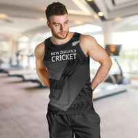 New Zealand Cricket Custom Men Tank Top Potae Pango Black Fern Pattern LT9 Black - Polynesian Pride