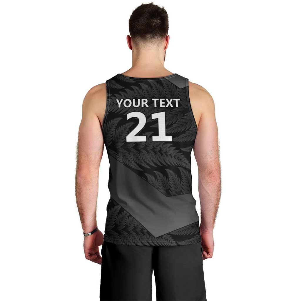 New Zealand Cricket Custom Men Tank Top Potae Pango Black Fern Pattern LT9 - Polynesian Pride