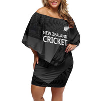 New Zealand Cricket Custom Off Shoulder Short Dress Potae Pango Black Fern Pattern LT9 Women Black - Polynesian Pride