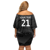 New Zealand Cricket Custom Off Shoulder Short Dress Potae Pango Black Fern Pattern LT9 - Polynesian Pride