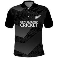 New Zealand Cricket Custom Polo Shirt Potae Pango Black Fern Pattern LT9 Black - Polynesian Pride